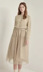 The HANDSOME SJSJ レイヤード チュール ドレス ロング丈ワンピース ニットワンピース