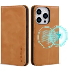 ★VISOUL iPhone14Pro Max ケース 手帳型 本革 MagSafe対応 スマホケース アイフォン14プロマックス 手帳型ケース カーキ