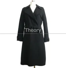 Theory セオリー サイズS ウール×カシミヤ ウエストベルト ロング丈 トレンチコート ロングコート 黒 ブラック レディース