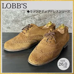 【レザーケア済／清潔に整えたリユース靴】S628 希少 イタリア製 BEAMS別注モデル LOBB'S ロブス スエード 本革 ウイングチップ ドレスシューズ 茶キャメルブラウン サイズ7(25.5-26.0cm)のサムネイル