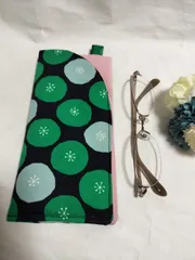ハンドメイド　メガネケース　サークル　ミニあんぱん　グリーン　ピンク　B076