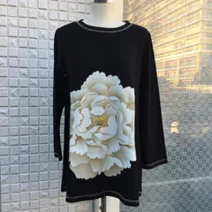 KRボートネック牡丹柄Aライン　ブラック
