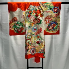 着物　羽織　子供用　七五三　花　華やか　オレンジ系　金糸刺繍　中古品　管理番号KKVKAM3