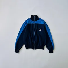 【希少】80s-90s PUMA トラックジャケット L相当 紺×水色 切替 激レア ヴィンテージ プーマ ジャージ ネイビー×ライトブルー 配色最高