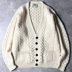 アイルランド製 Carraig Donn ウール フィッシャーマン ニット カーディガン L / アラン ナチュラル 生成り 無地 アランセーター セーター 