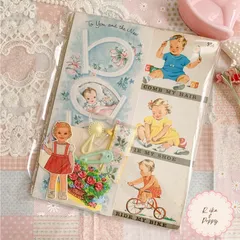 ヴィンテージ 絵本 洋書 ベビーグリーティングカード セット 可愛いベビーイラスト ジャンクジャーナル素材  児童書 古書 ベビー紙ものセット3-19