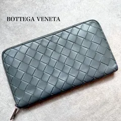 BOTTEGA VENETA ボッテガヴェネタ ラウンドファスナー長財布 ライトブルー水色 マキシイントレチャート ロングウォレット　a6
