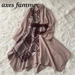 axes femme アクシーズファム ロングワンピース 変形ワンピース スカーフ柄 ベージュ 大人可愛い  ウエストベルト付き