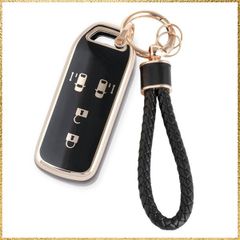 ☆彡送料無料でお届け☆彡適合NBOX4_ゴールドブラック [HOYZE] N-BOXキーケース 革編み込み キーカバー 可愛い NBOX スマートキーケース カラビナキーホルダー(ゴールドブラック)