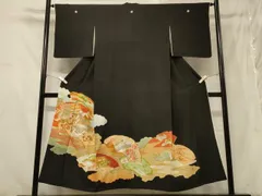 平和屋着物■豪華黒留袖　駒刺繍　御所車地紙花鳥文　金銀彩　正絹　逸品　CABB1311in