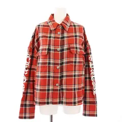 【中古】クロムハーツ CHROME HEARTS アームロゴプリントチェックシャツジャケット クロスボタン S 赤 レディース クロムハーツ CHROME HEARTS アームロゴプリントチェックシャツ