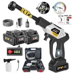 高圧洗浄機 2025年次世代版 9MPa高圧洗車機 コードレス 耐候性ブラシレスモータ 充電式 吐出孔径20％拡大 安全ロック設計 LED残量表示 PSE認証済 3000mAhバッテリー2個 マキタバッテリー互換 6in1多機能ノズル 7m耐久ホース 厚手ｍ9