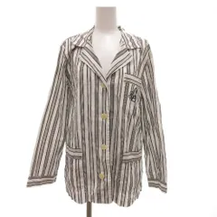 ローレンラルフローレン LAUREN RALPH LAUREN シャツ 長袖 ストライプ ロゴ刺繍 白 ホワイト 黒 ブラック /JS ■GY53