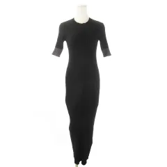 ナチュラルビューティーベーシック NATURAL BEAUTY BASIC リブワンピース M 黒 ブラック ロング マキシ 半袖 ニット 配色 /AO18 ■GY60