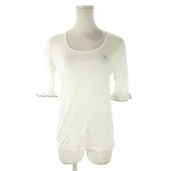 バーバリーブルーレーベル BURBERRY BLUE LABEL カットソー 38 白 ホワイト ラウンドネック ロゴ刺繍 フリル七分袖 チェック /AO27 ■GY60