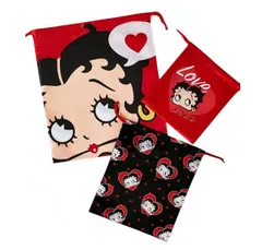 Betty Boop　ベティちゃん　巾着　３個セット　ドット　ハート　水玉柄　ベティブープ　トラベルポーチ　ストレージポーチ　旅行用品　マルチポーチ　可愛い　アメコミ　キャラクター　平成　レトロ　ギフト　プレゼント　海外雑貨のサムネイル