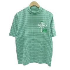 パーリーゲイツ PEARLY GATES ゴルフウエア Tシャツ カットソー 5 L 緑 グリーン ピンク ボーダー柄 ハイネック 半袖 プリント /HO2 ■GY58