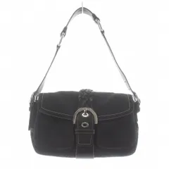 コーチ COACH シグネチャー ソーホー ワンショルダーバッグ ハンドバッグ フラップ キャンバス レザー チャーム 黒 ブラック 6314 /KU