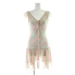 ラルフローレン RALPH LAUREN ワンピース ノースリーブ 絹 シルク 2 マルチカラー チェック柄 Vネック フリル袖 /KW ■GY58