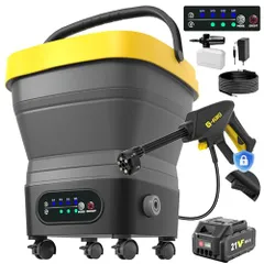 【業界初・ワンタッチロックで連続噴水・バッテリー交換可能・45分連続使用】8MPa 折りたたみ式 高圧洗浄機 コードレス 充電式 タンク型 4段階水圧調整 30000mAh電池 残量表示 ブレーキ付き 360度回転キャスター 改良型調整可能フォームボトル 安全