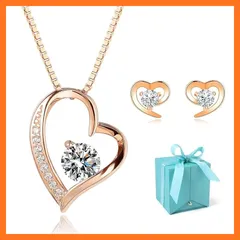 【新品】 [Jeconpal] ネックレス レディース スワロフスキージルコニア採用 純銀925 ネックレス オープンハート アクセサリー 金属アレルギー対応 クリスマス 誕生日 プレゼント 女性 ギフト (ハートピアス ピンクゴールド ローズBOXグリーン)