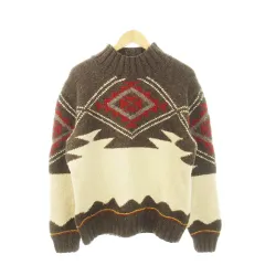 ポロ バイ ラルフローレン Polo by Ralph Lauren 90s ヴィンテージ ニット セーター ハイネック 長袖 ウール インターシャ ネイティブ オルテガ チマヨ 総柄 M 茶 ブラウン /AH22