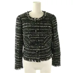 ルネ Rene ツイードノーカラー ジャケット ×TISSUE 34 ブラック /HK ■OS