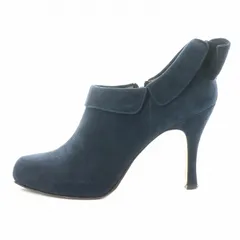 銀座かねまつ GINZA Kanematsu ブーティー ショートブーツ アーモンドトゥ ハイヒール スエード リボン 23.5cm 紺 ネイビー /BB ■OF