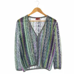 ミッソーニ MISSONI カーディガン ニット 総柄 ウール モヘア混 46 グリーン マルチカラー /ES ■GY53