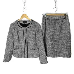 インディヴィ INDIVI セットアップ フォーマル ノーカラーツイード ジャケット タイトスカート ひざ丈 40 ブラック ■FY