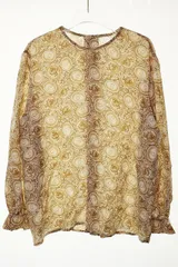 クリスチャンディオール Christian Dior OLD VINTAGE シルク ブラウス カットソー Mサイズ ロゴ ストール付き 絹 長袖 総柄 ベージュ 【ブランド古着ベクトル】【中古】☆AA★●250507