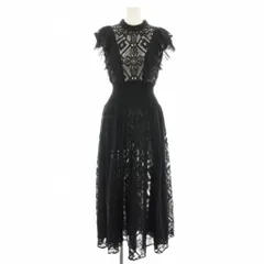 スナイデル SNIDEL レースチュールコンビネーションドレス ワンピース ロング 半袖 フレンチスリーブ 総柄 0 黒 ブラック SWFO214220 /YT