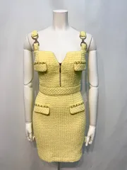 1997 an アン　キャバクラ　ドレス　ワッフル　バックリボン　タイト　ミニ　伸縮性　ゴールド金具　チェーン　キャバドレス　S