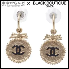 シャネル CHANEL ピアス ドロップ ゴールドxブラック メタル エナメル ボウ メダリオン ココマーク B12A レディース 001014101