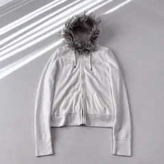 Abercrombie & Fitch fur foodie white M アバクロンビーアンドフィッチ ファー フーディー フーデット パーカー フード 短丈 ロゴ 刺繍 オフホワイト 白 レディース 平成 ギャル 00s Y2K