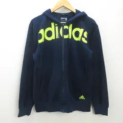 C■アディダス/ADIDAS SPORT ESSENTIALS ジップアップ ビッグロゴプリント フード パーカー【O】紺/MENS/38【中古】■