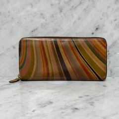 Paul Smith ポールスミス 長財布 ラウンドファスナー ジップ マルチカラー ストライプ 本革