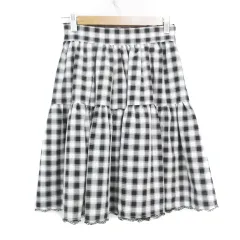 ロディスポット LODISPOTTO フレアスカート ひざ丈 切替 レース オーバーチェック柄 S 白 黒 ホワイト ブラック /FF48