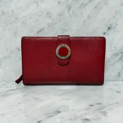 BVLGARI ブルガリ 二つ折り財布 本革 レザー レッド 赤 ジップ リングロゴ サークルロゴ