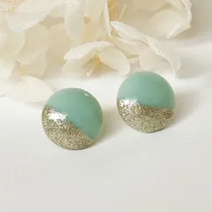 グリーン ゴールド ツートンカラー ピアス ステンレス 丸 シンプル おしゃれ【325】