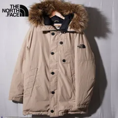 美品 ノースフェイス THE NORTH FACE ダウンジャケット XL ベージュ ロゴ刺繍 テック オーバーサイズ ストリート ハイネック 古着 Y021
