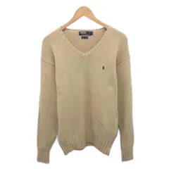 ポロ バイ ラルフローレン Polo by Ralph Lauren コットンニット セーター Vネック ポニー刺繍 L ベージュ ☆AA★ ■MET2