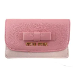 ミュウミュウ miumiu カードケース 名刺入れ リボン バイカラー レザー ロゴ金具 ピンク ライトピンク ☆AA★のサムネイル