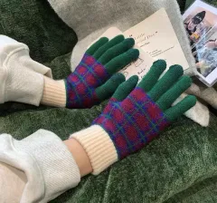 レディースCHECKバイカラー手袋 冬ニットCHECK手袋