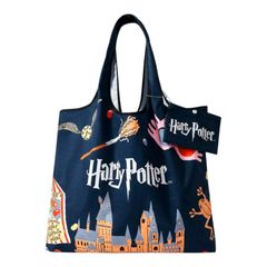 HARRY POTTER 해리 포터 에코 백 수납 파우치 첨부 네이비 감색 대용량 경량 컴팩트 백미 빈즈 蛙초콜릿 스니치 귀여운 선물 선물 해외 잡화