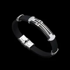 【B14】ブレスレット　メンズ　ブラック　黒　チタン　クロス　十字架
