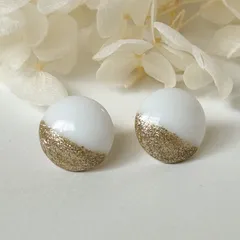 ホワイト ゴールド ツートンカラー ピアス ステンレス 丸 シンプル【324】