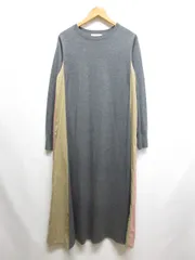 ロージー ROSIEE 長袖 マキシ ロング ニット ワンピース F グレー 異素材切替え