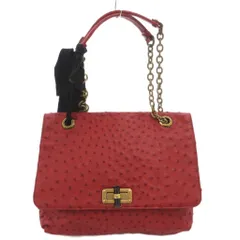 ランバン LANVIN ハンドバッグ トート 肩掛け オーストリッチ レザー ターンロック 赤 レッド チェーン /GVのサムネイル