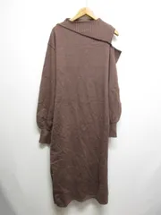 ビス ViS レイヤード風 肩開き ニット ワンピース F 茶 ブラウン 腰ひも付き サイドスリット 長袖